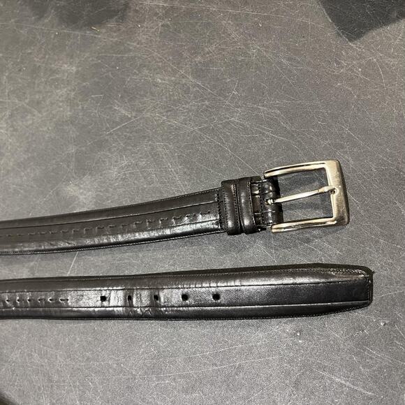 Mezlan Belt Mens 38 Black Leather Made Spain Dress Formal Stitched Classic Style - Picture 4 of 9